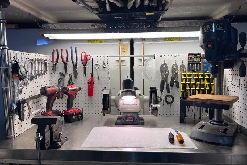 Slide: The Image of Workshop with tools and equipment on a Pacific Mariner 65 Motoryacht, 1999 model. - 75