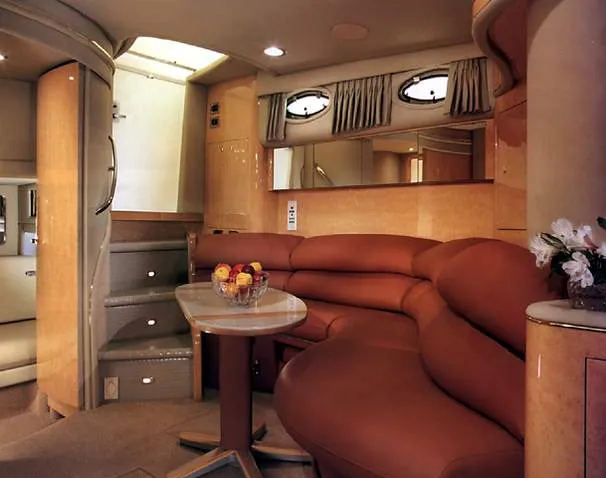 Slide: The Image of Bathroom interior of 1997 Sea Ray 450 Sundancer yacht, featuring sink and mirror. - 4