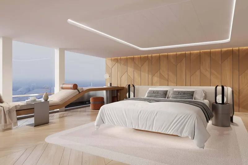 The Image of Luxurious bedroom interior on 2026 Sunreef 40M Sunreef Explorer ECO yacht, featuring modern design. - 1