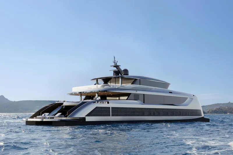 Slide: The Image of Luxurious 2026 Sunreef 40M Explorer ECO yacht cruising in open waters. - 10