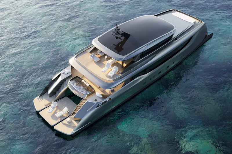 Slide: The Image of Luxurious 2026 Sunreef 40M Explorer ECO yacht on serene ocean waters. - 6