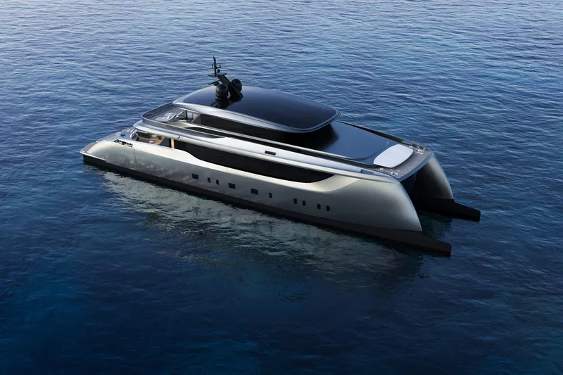 Slide: The Image of Luxurious 2026 Sunreef 40M Sunreef Explorer ECO yacht on serene ocean waters. - 7