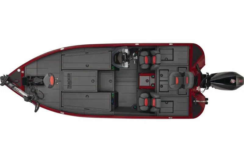 Slide: The Image of 2026 Tracker Savage 215 boat on a dual-axle trailer in showroom. - 3