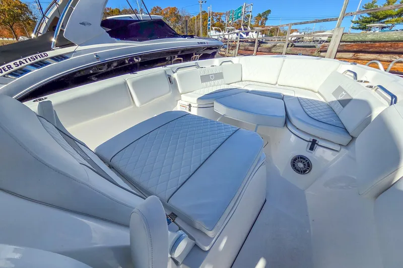 Slide: The Image of 2026 Sea Fox 268 Commander boat interior with white cushioned seating and modern design. - 15
