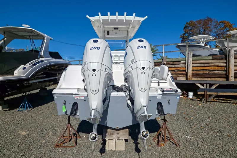 Slide: The Image of 2026 Sea Fox 268 Commander with dual 200 horsepower engines on display. - 2