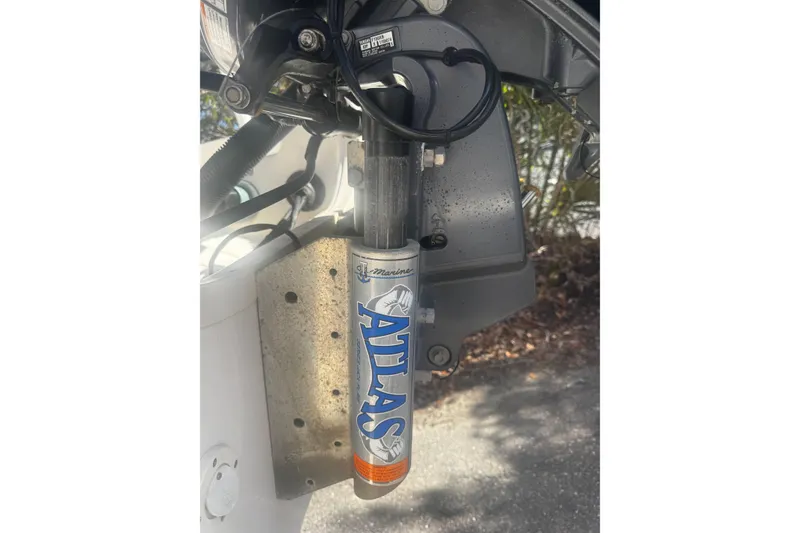 Slide: The Image of Close-up of Atlas hydraulic jack plate on 2018 Carolina Skiff Ultra Series boat. - 14