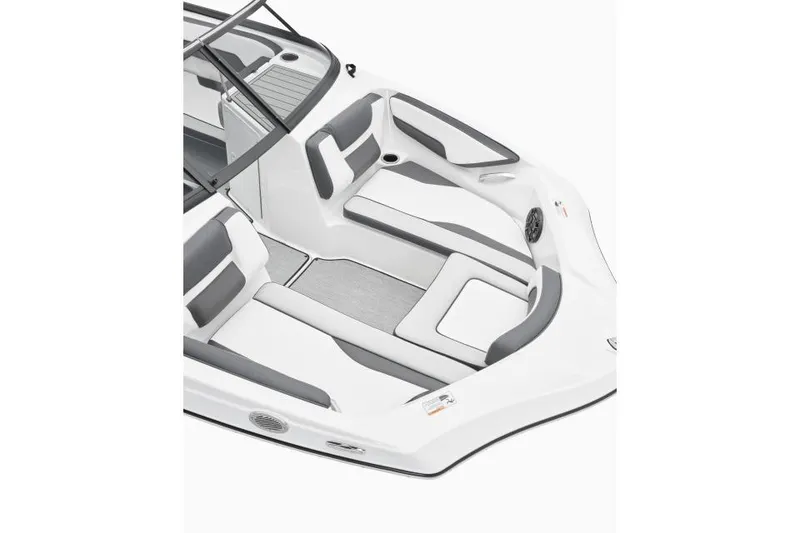 Slide: The Image of Manufacturer Provided Image: 2026 Yamaha Boats SX195 interior with sleek white and gray seating design. - 1