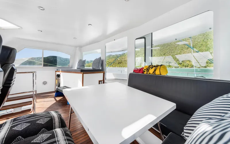 Slide: The Image of Spacious interior of 2013 Two Oceans OPEN OCEAN 750S yacht with modern seating and scenic views. - 24