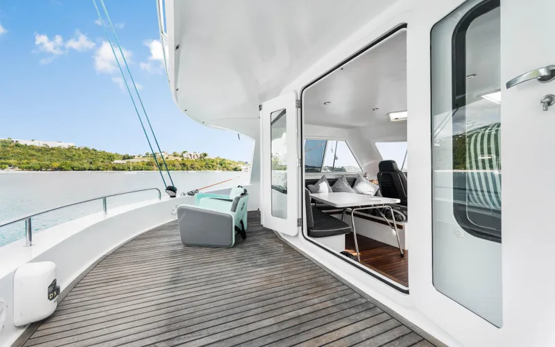 Slide: The Image of Luxury yacht deck with seating, open cabin view; Two Oceans OPEN OCEAN 750S, 2013 model. - 27