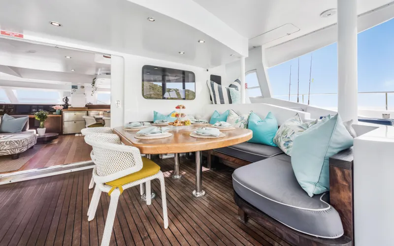Slide: The Image of Luxurious 2013 Two Oceans OPEN OCEAN 750S yacht interior with elegant dining area and plush seating. - 28