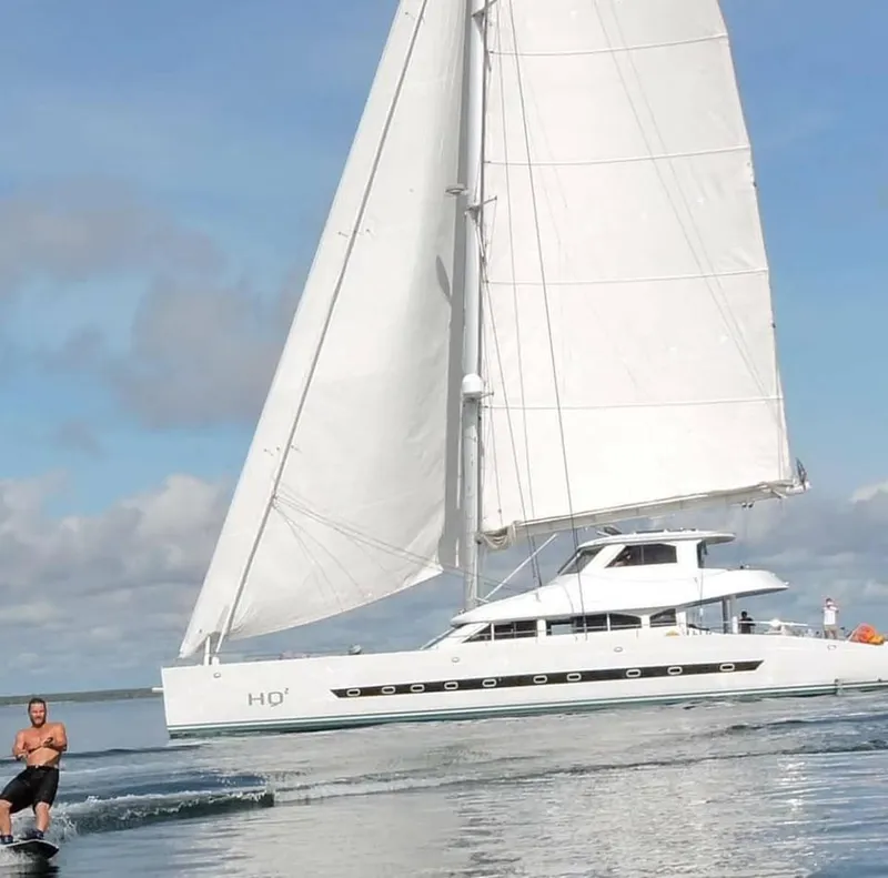 Slide: The Image of Sailing catamaran Two Oceans OPEN OCEAN 750S, 2013, with wakeboarder in foreground. - 3