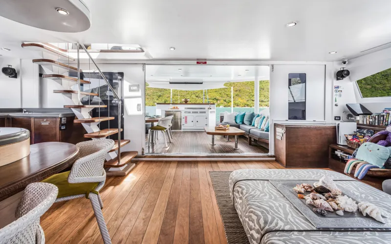 Slide: The Image of Luxurious interior of 2013 Two Oceans OPEN OCEAN 750S yacht with modern furnishings and wooden flooring. - 43