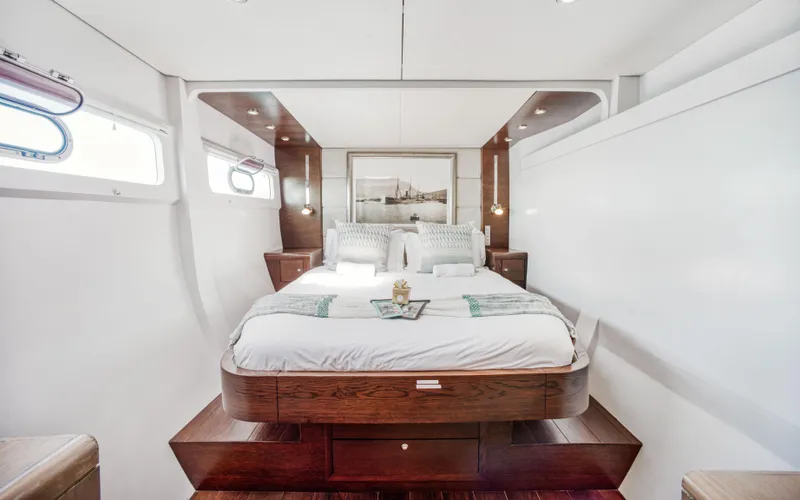 Slide: The Image of Luxurious bedroom interior of 2013 Two Oceans OPEN OCEAN 750S yacht with elegant wood finish. - 46