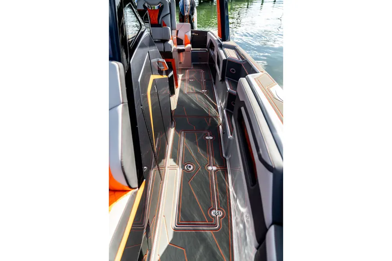 Slide: The Image of Futuristic AMP 333 boat interior with sleek design and modern seating, 2026 model. - 20