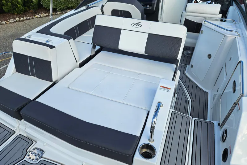 Slide: The Image of 2022 Monterey M-45 boat interior with luxurious seating and modern design. - 22