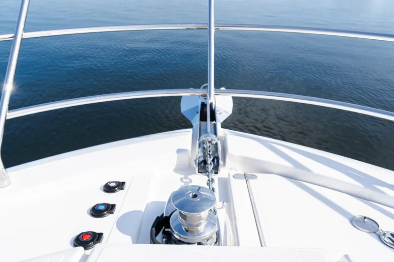 Slide: The Image of Bow view of 2023 Azimut Fly 50 yacht on calm water. - 113