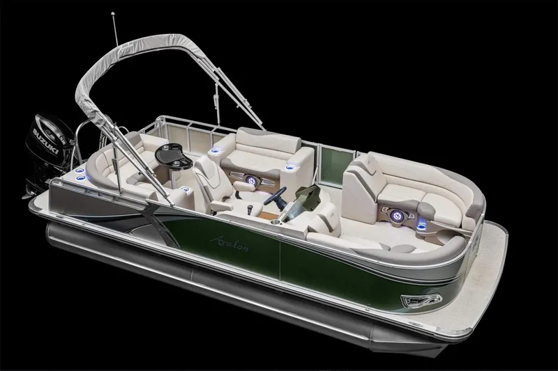 Slide: The Image of Manufacturer Provided Image: 2024 Avalon LSZ Quad Lounger pontoon boat with canopy and plush seating. - 3