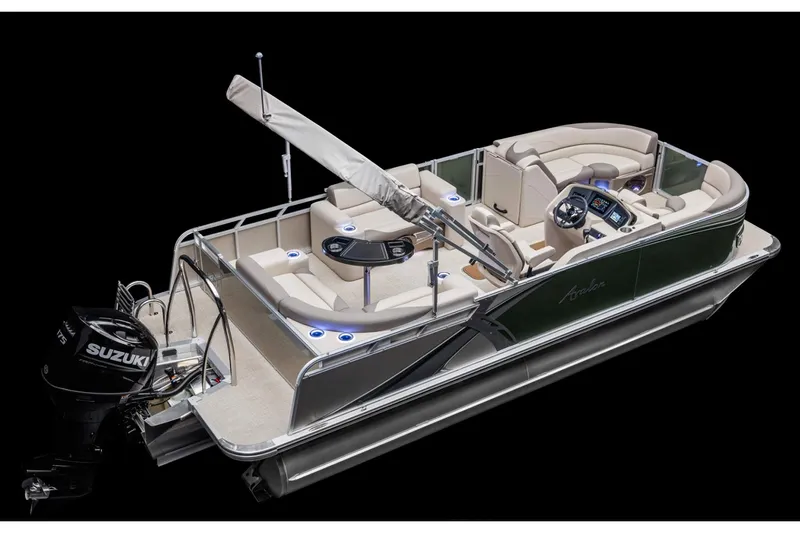 Slide: The Image of Manufacturer Provided Image: 2024 Avalon LSZ Quad Lounger pontoon boat with Suzuki outboard motor. - 4