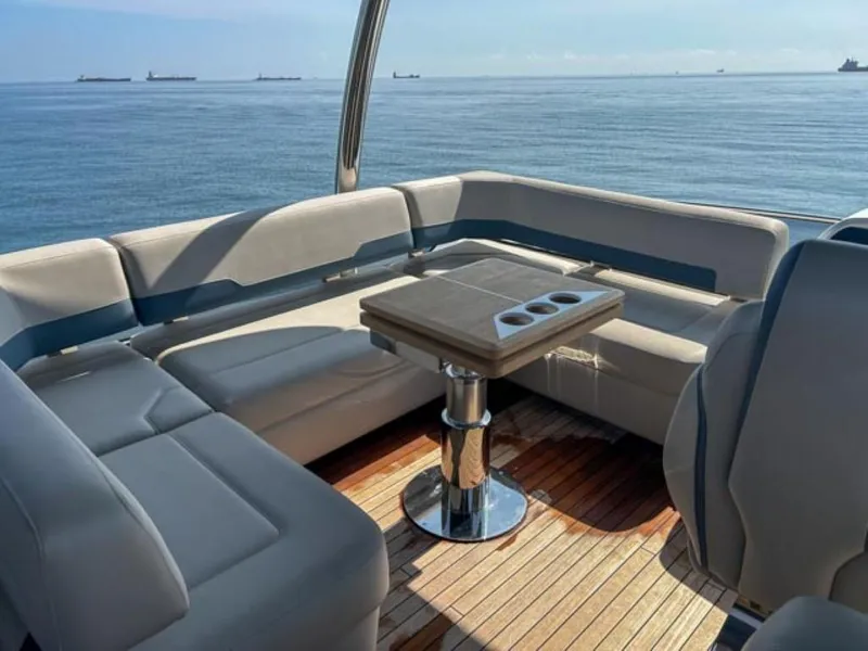 Slide: The Image of Luxury seating area on 2024 Fairline Squadron 68 yacht with ocean view. - 41