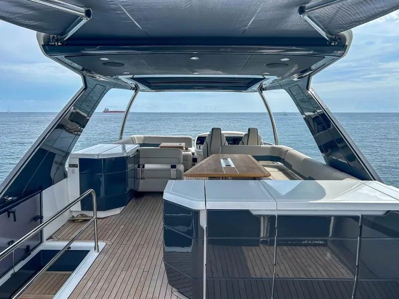 Slide: The Image of 2024 Fairline Squadron 68 luxury yacht deck with ocean view. - 43