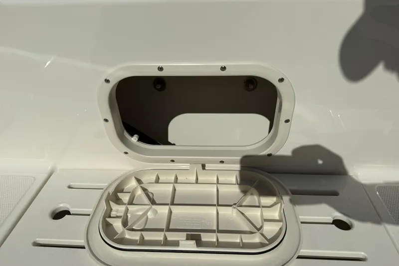 Slide: The Image of 2025 Boston Whaler 170 Montauk boat storage compartment detail. - 27