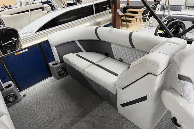 Slide: The Image of 2025 Crest Classic 200 boat interior with modern seating and sleek design. - 7