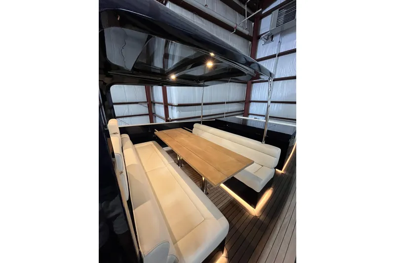 Slide: The Image of Luxurious Alen 45 yacht interior with elegant seating and wooden table, 2018 model. - 17