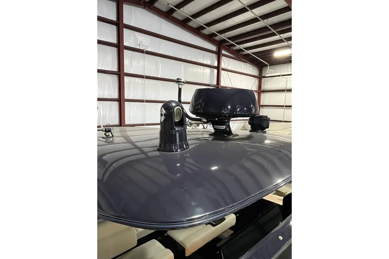 Slide: The Image of Rooftop of 2018 Alen 45 boat with radar equipment in a warehouse. - 34
