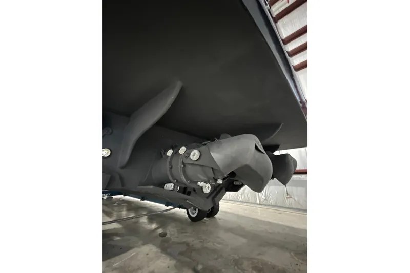 Slide: The Image of Close-up of 2018 Alen 45 boat propeller in a garage setting. - 37