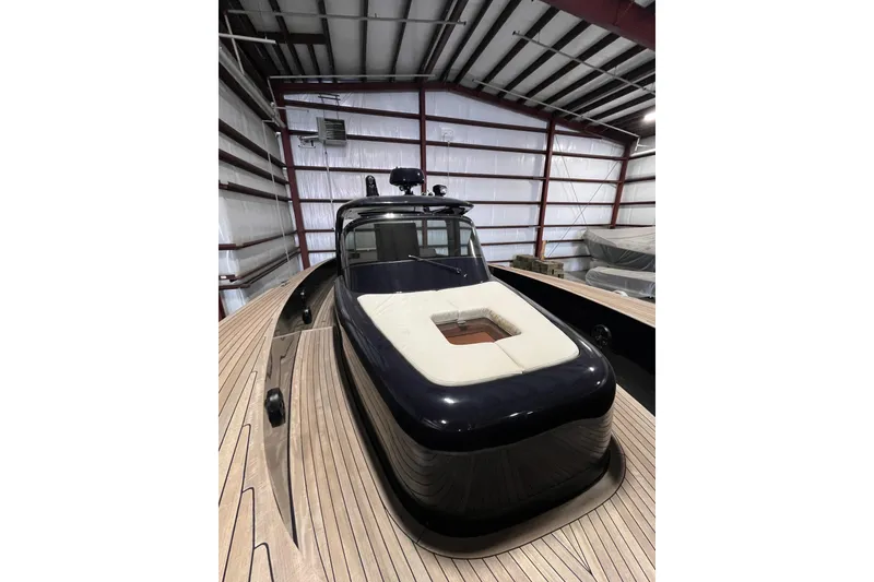 Slide: The Image of Luxury Alen 45 yacht from 2018 in a spacious indoor storage facility. - 8