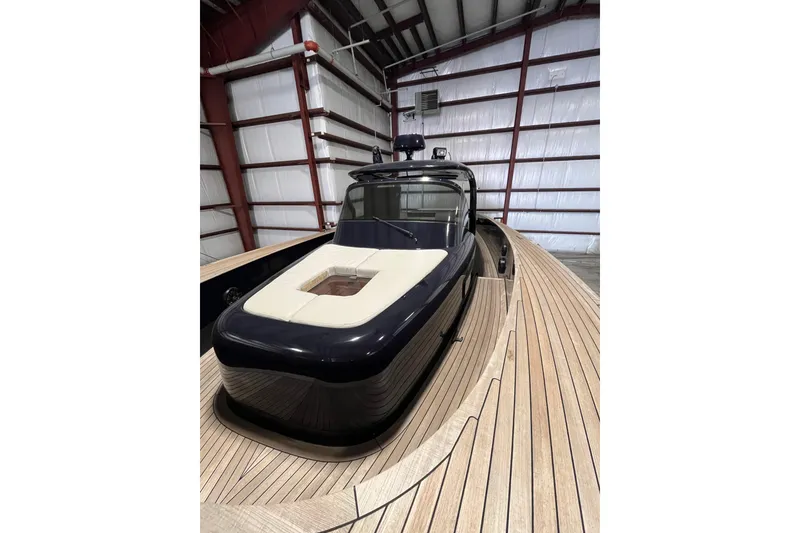 Slide: The Image of Luxury Alen 45 yacht, 2018 model, in a spacious indoor storage facility. - 9