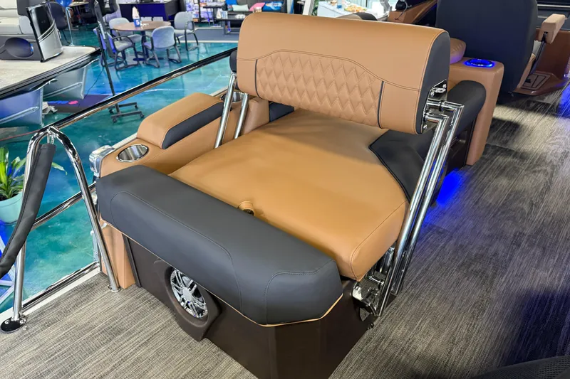 Slide: The Image of 2026 Tahoe Pontoon Cascade Quad Lounger with luxurious seating and modern design features. - 2