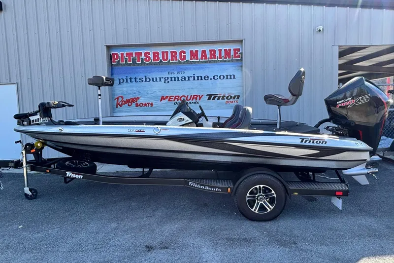 The Image of 2024 Triton 18 TrX boat at Pittsburg Marine dealership, featuring Mercury Pro XS engine. - 0
