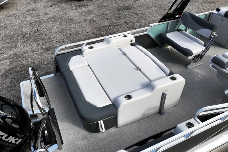 Slide: The Image of 2026 Tahoe Pontoon LTZ Entertainer interior with plush seating and modern design. - 4