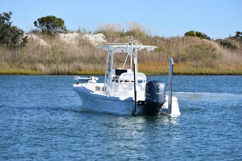 Slide: The Image of 2020 BlackJack 256 Coastal boat on calm water, featuring Yamaha 300 engine. - 6