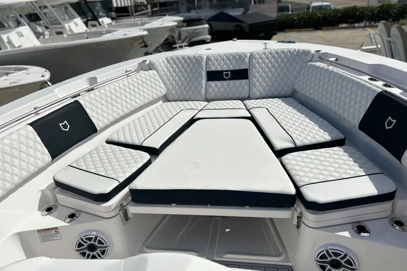 Slide: The Image of Luxurious seating area on 2026 Sea Fox 368 Commander boat with quilted upholstery. - 5