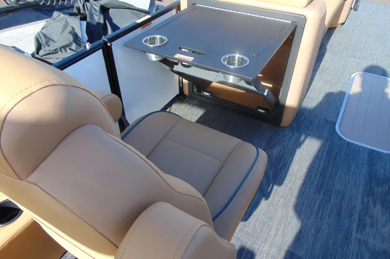 Slide: The Image of Luxury seating and table on 2026 Godfrey Sweetwater 2486 QS iMPACT pontoon boat. - 15
