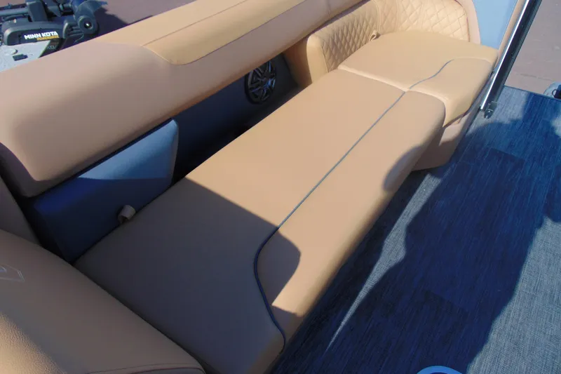 Slide: The Image of Luxurious tan seating on 2026 Godfrey Sweetwater 2486 QS iMPACT pontoon boat. - 9