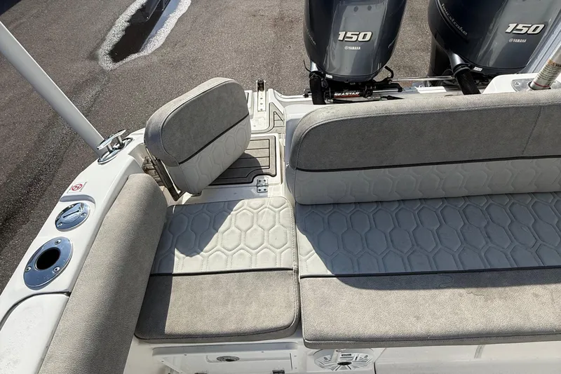 Slide: The Image of 2021 Sea Fox 268 Commander boat seating with dual Yamaha 150 engines. - 67