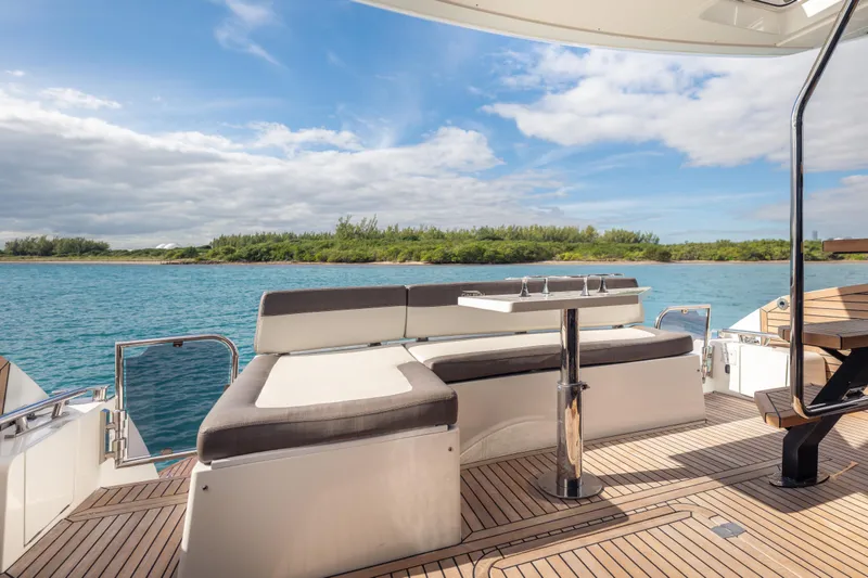 Slide: The Image of Luxury deck of 2020 Galeon 500 Fly yacht with scenic water view. - 14
