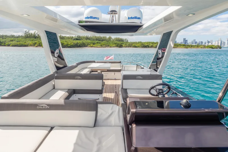 Slide: The Image of Luxurious 2020 Galeon 500 Fly yacht interior with scenic ocean view. - 19