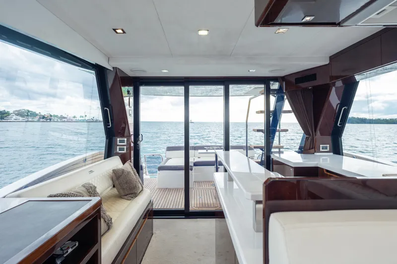 Slide: The Image of Luxurious interior of 2020 Galeon 500 Fly yacht with ocean view. - 39