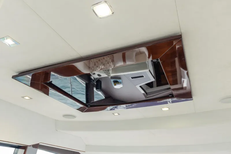 Slide: The Image of Ceiling view of 2020 Galeon 500 Fly yacht interior with modern lighting. - 43