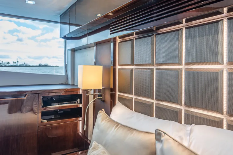 Slide: The Image of Luxurious interior of 2020 Galeon 500 Fly yacht with elegant wood and modern lighting. - 47