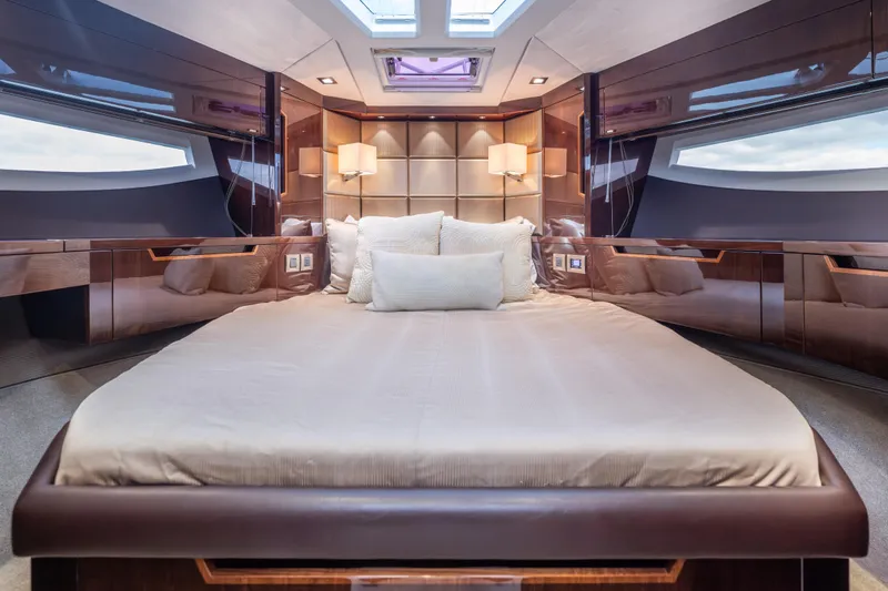 Slide: The Image of Luxurious bedroom interior of 2020 Galeon 500 Fly yacht with elegant design. - 53