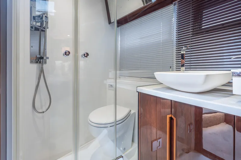 Slide: The Image of Luxurious bathroom in 2020 Galeon 500 Fly yacht with modern fixtures and elegant design. - 56