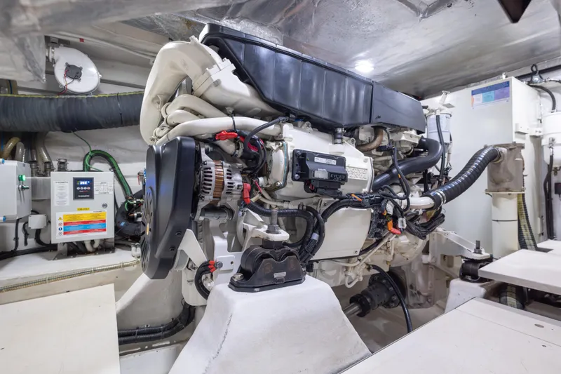 Slide: The Image of Engine room of 2020 Galeon 500 Fly yacht, showcasing advanced machinery and components. - 58
