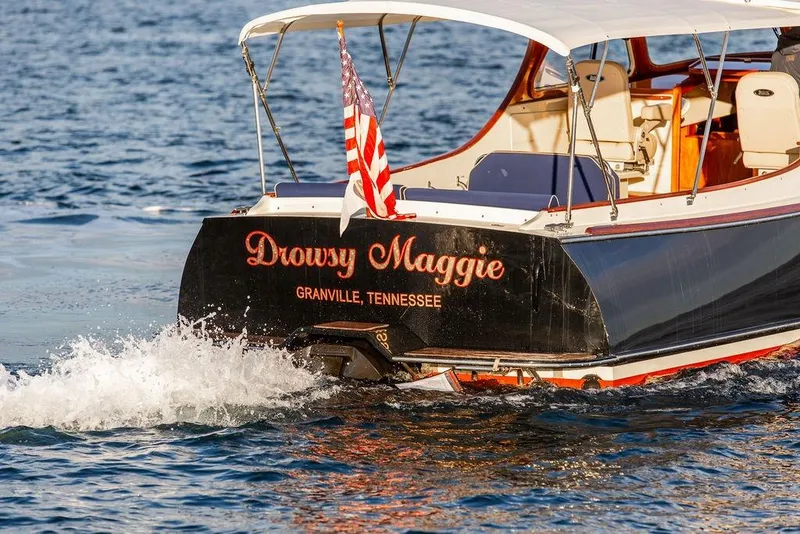 Slide: The Image of Hinckley Ya Picn 2001 boat "Drowsy Maggie" on water, Granville, Tennessee. - 37