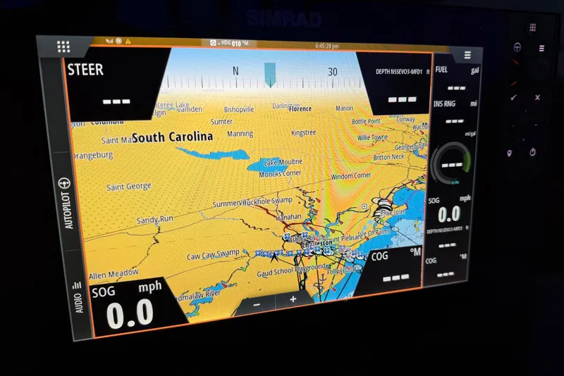 Slide: The Image of Simrad navigation display on 2018 Sea Hunt Gamefish 30, showing South Carolina map. - 36