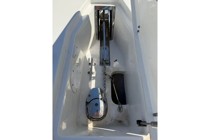Slide: The Image of 2018 Sea Hunt Gamefish 30 Coffin Box anchor compartment with stainless steel fittings. - 70